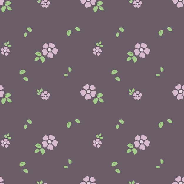 Seamless pattern, small pink flowers on a dark background. Print, textile, vector