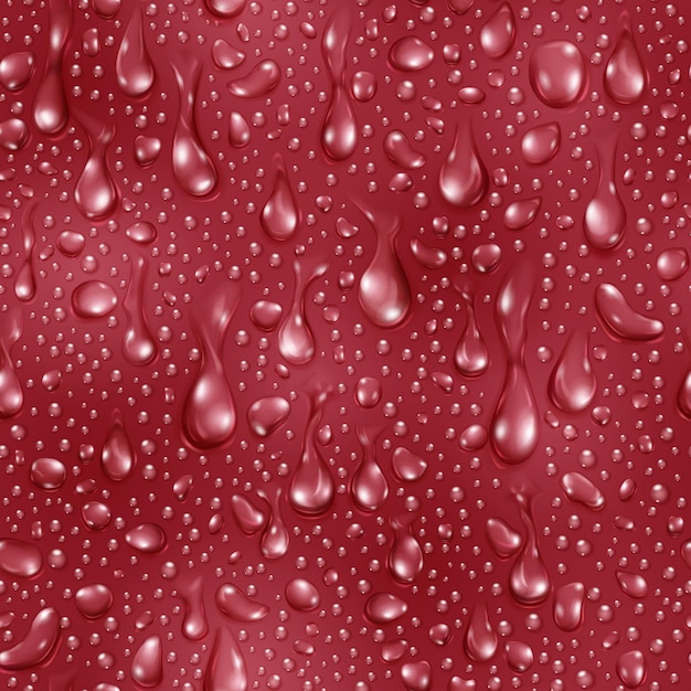 Seamless pattern of small realistic water drops in red colors