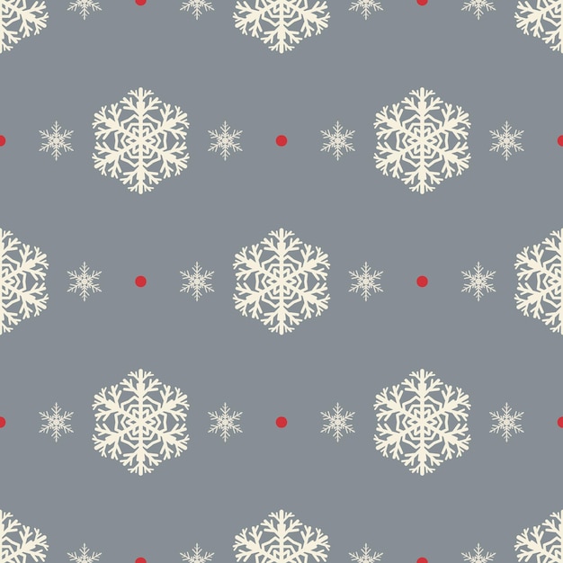 Seamless pattern of snowflakes and dots white on gray