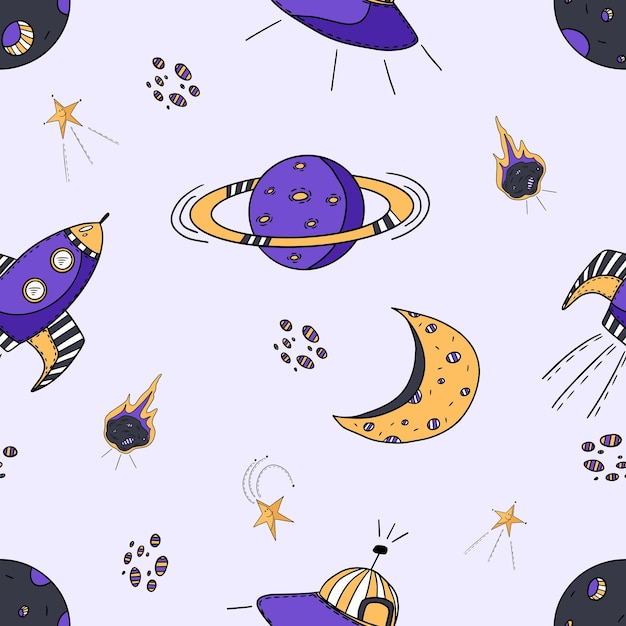 seamless pattern of space rockets planetsstars for bed linen diapers children's clothing wallp