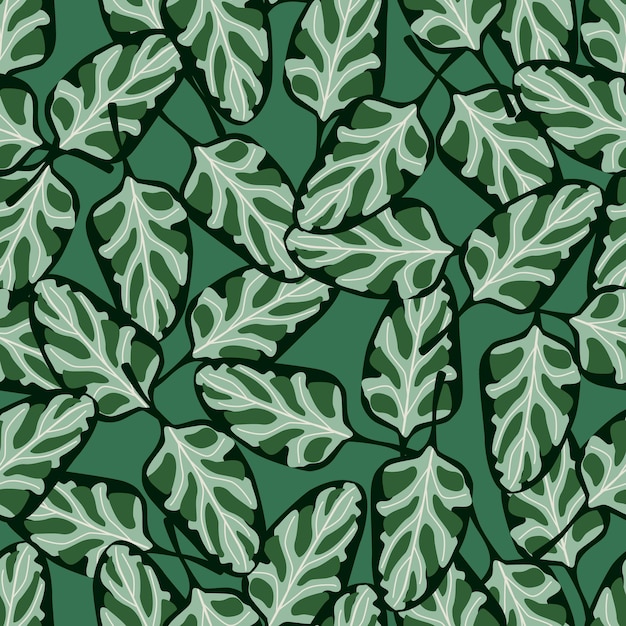 Vector seamless pattern spinach salad on teal background. abstract ornament with lettuce. random plant template for fabric. design vector illustration.