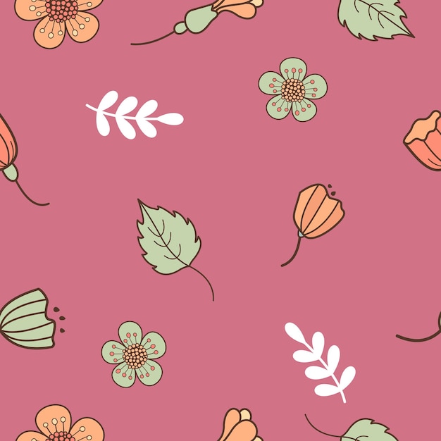 Seamless pattern. Spring flowers and leaves