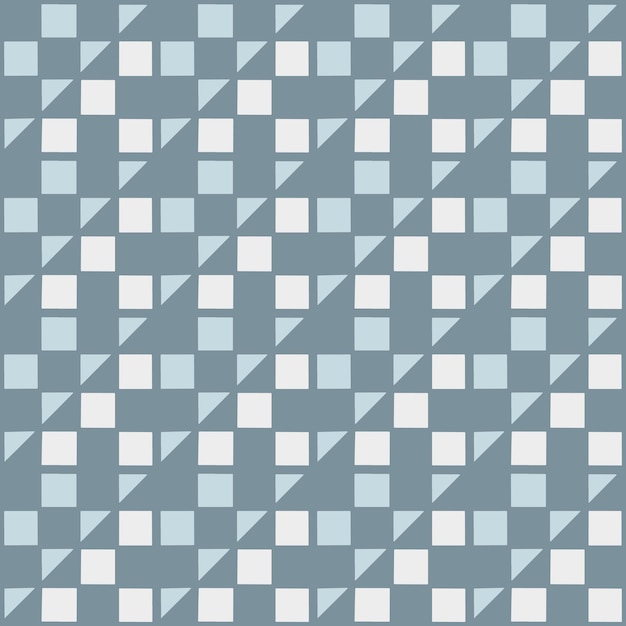 Seamless pattern of squares and triangles. Made up of blue and gray.