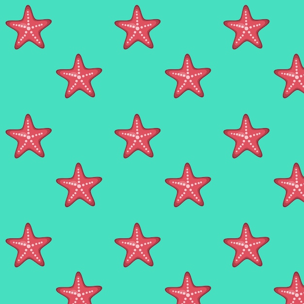 Seamless pattern of starfish on a blue background