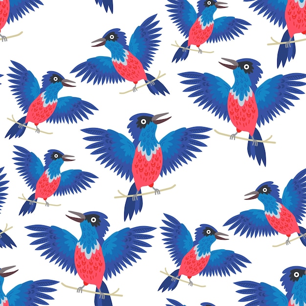 Seamless pattern starling bird background for kids Cute children design template