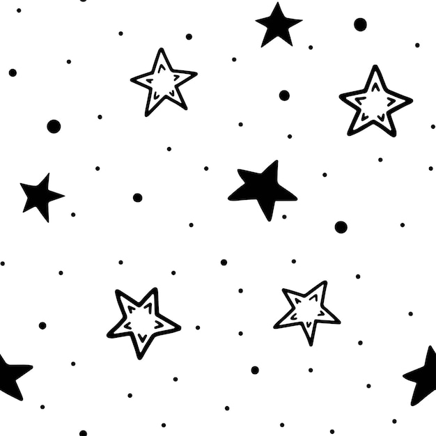 Seamless pattern of stars and dots on a white background