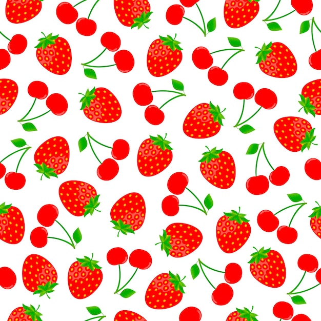 Seamless pattern of strawberries with cherries