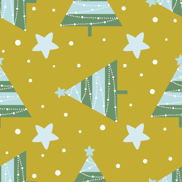 Seamless pattern of stylized simple shape Christmas trees Holiday vector background