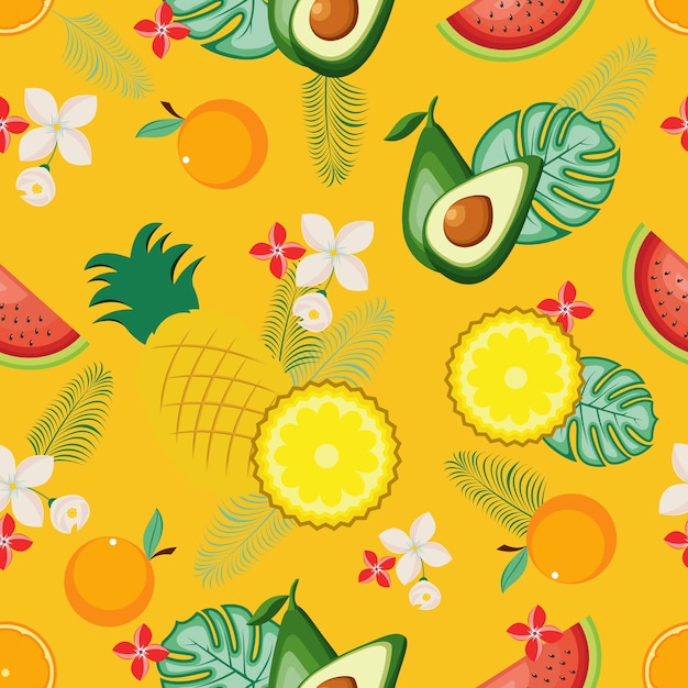 Seamless Pattern Summer Tropical Fresh Fruit Wallpaper Background