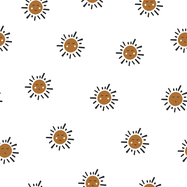 Seamless Pattern.Sun White Background. Vector Illustration