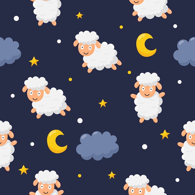 Seamless pattern sweet dreams sheep funny animal