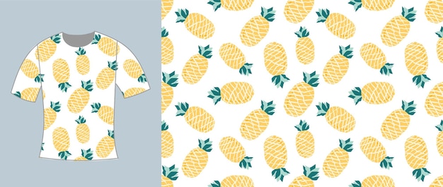 Seamless pattern t shirt design with pineapple and ananas