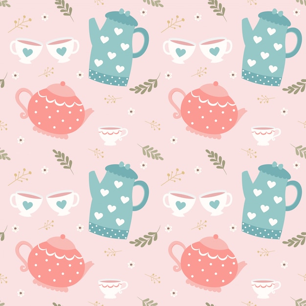 Seamless pattern teapot and cup