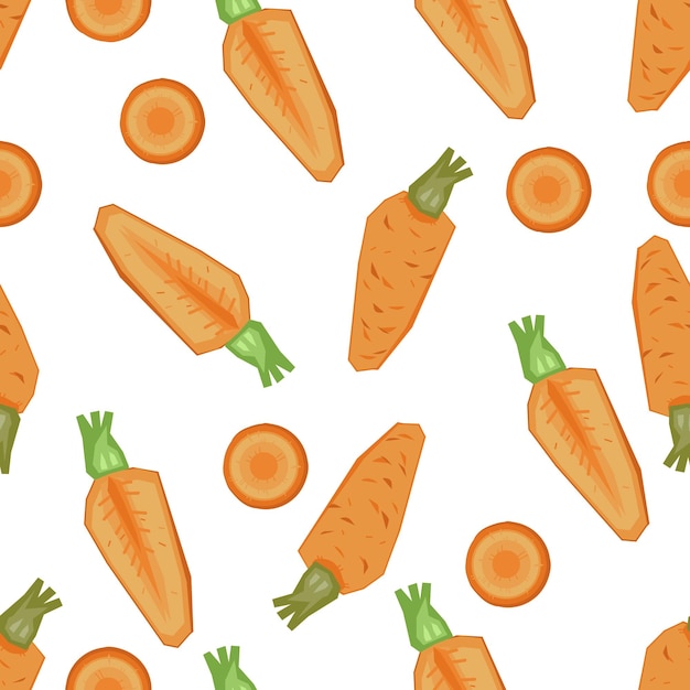 Seamless pattern texture with carrots whole roots and slices flat vector isolated