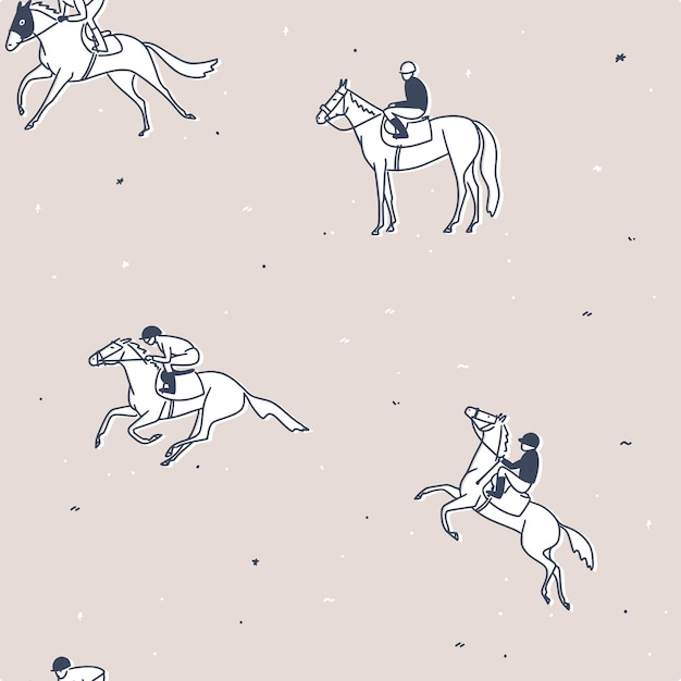 Seamless pattern on the theme of horse racing with jockeys and horses