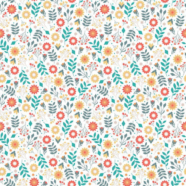 Seamless pattern tiny flower and natural foliage isolated in white 