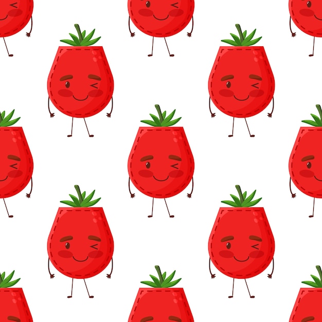 Seamless pattern tomato shaped patch pocket Character pocket tomato Cartoon style