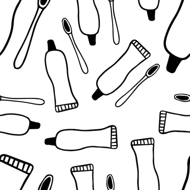 Seamless pattern toothpaste and brush doodle style