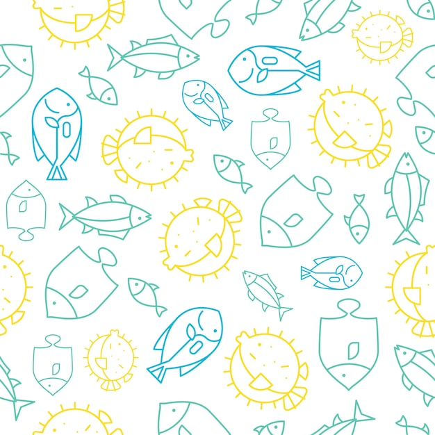 Seamless pattern tropical fish outline