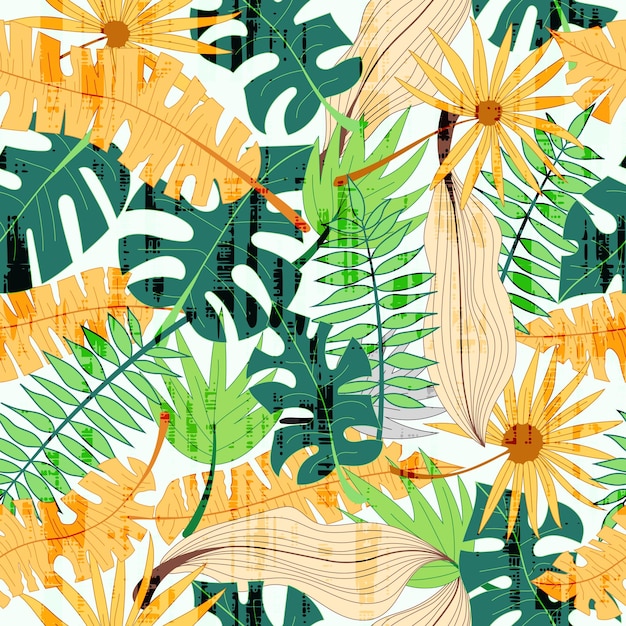 Seamless pattern tropical leaves