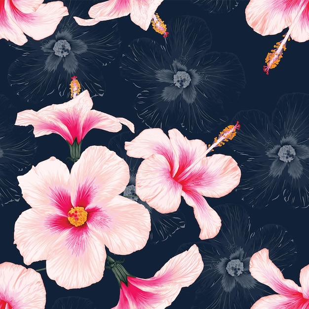 Seamless pattern  tropical nature background with hand draw floral