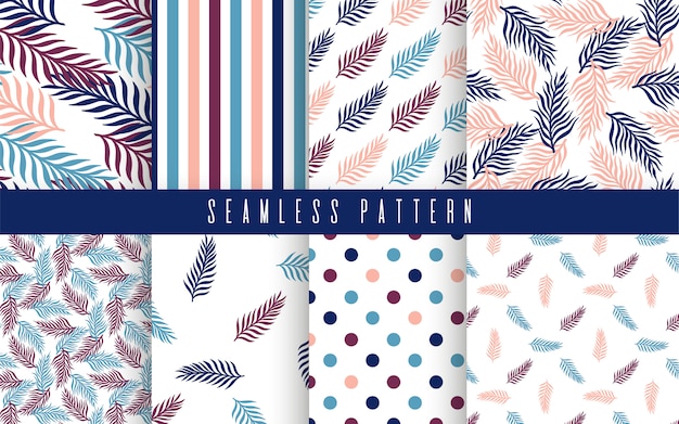 Seamless pattern tropical palm set. Nature plants simple ornament.