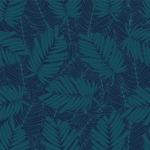 Seamless pattern tropical with palm leaves on dark green background.