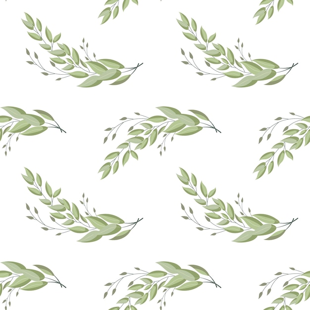 Seamless pattern twigs and leaves of eucalyptus on a white background Background print elegant