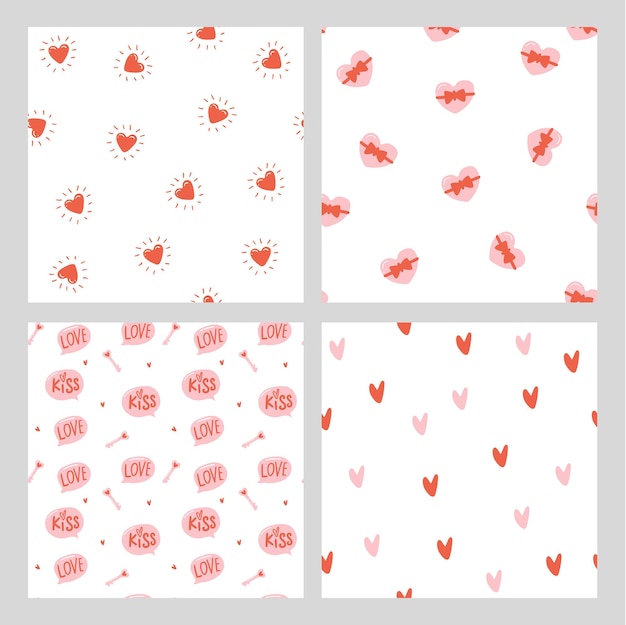 Seamless pattern for Valentine's Day with heart and other elements on a white background. Valentine's day, wedding and love concept. Vector illustrations