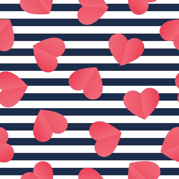 Vector seamless pattern for valentine's day with red paper hearts.