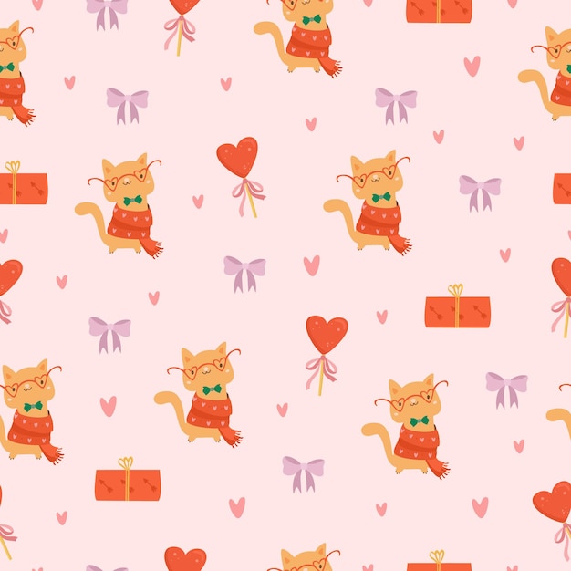 Seamless pattern valentines day with cats