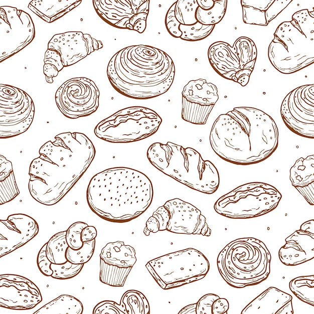 Vector seamless pattern. various baking. bread. doodle style. for your design.