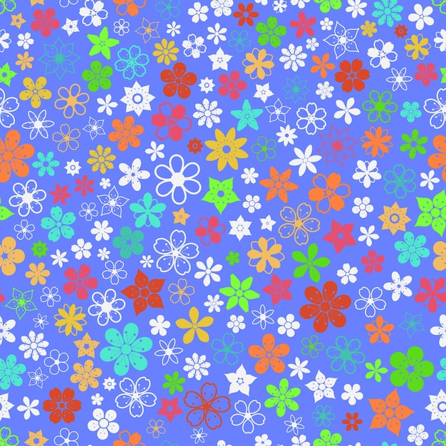 Seamless pattern of various small flowers in various colors