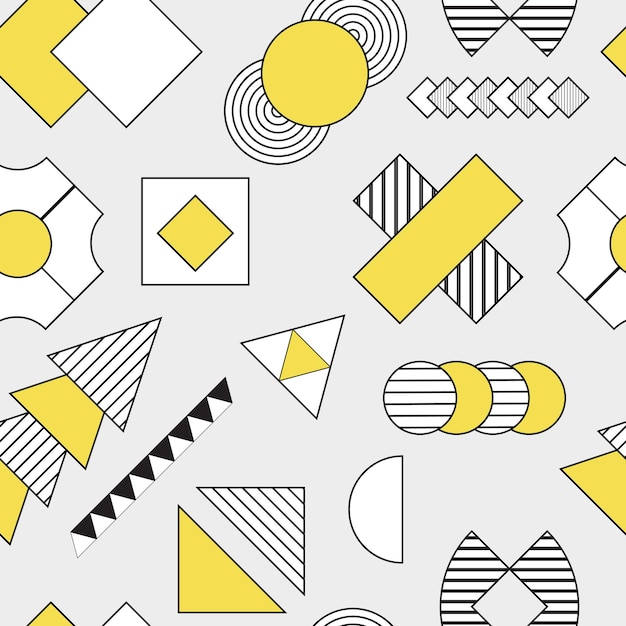 Seamless pattern vector background geometric shapes yellow and grayscale