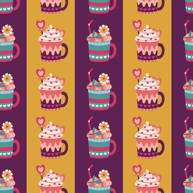 Seamless pattern Vector design with cups mugs Suitable for Valentine's Day