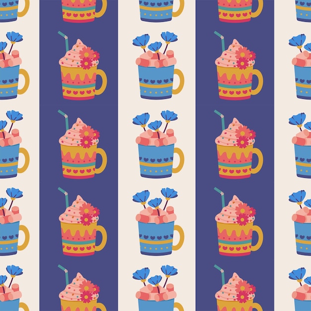 Seamless pattern Vector design with cups mugs Suitable for Valentine's Day