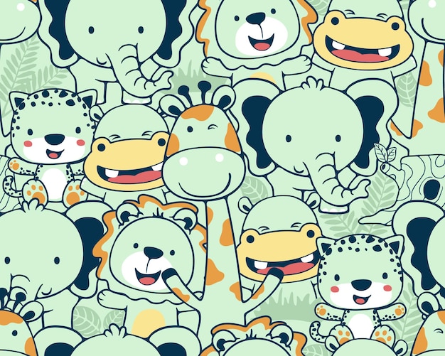 Seamless pattern vector of funny animals cartoon