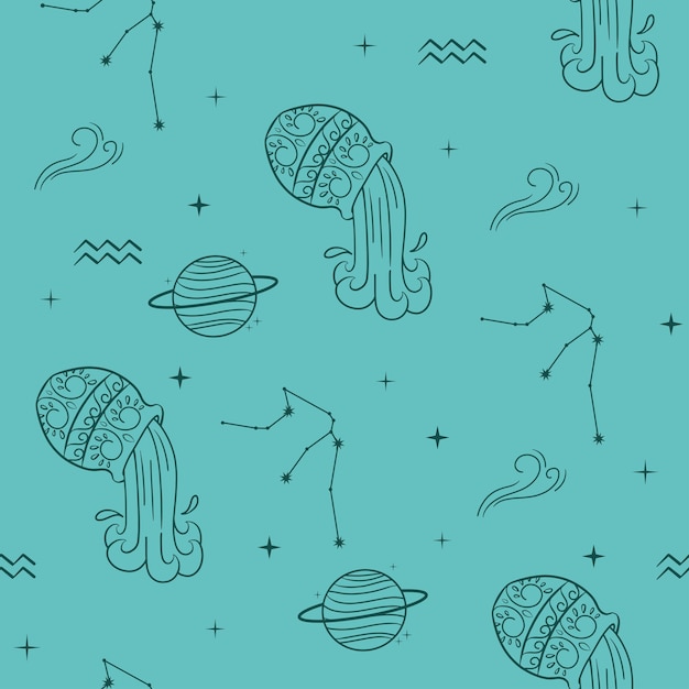 Seamless pattern Vector illustration Aquarius constellation Aquarius zodiac sign Horoscope star