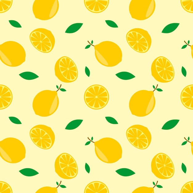 Seamless pattern vector illustration of orange fruit and green leaf design yellow background design for wallpaperbackdrop and print on fabric modern templates