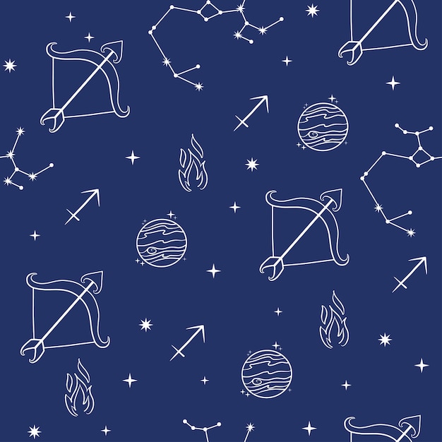 Seamless pattern Vector illustration Sagittarius constellation Sagittarius zodiac sign Horoscope