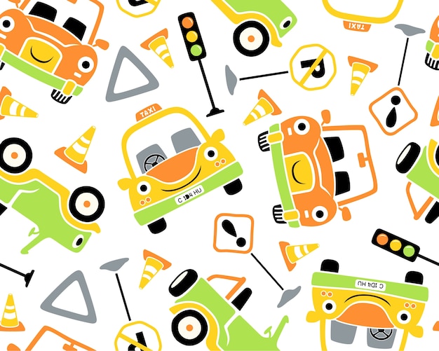 seamless pattern vector illustration of vehicles cartoon 