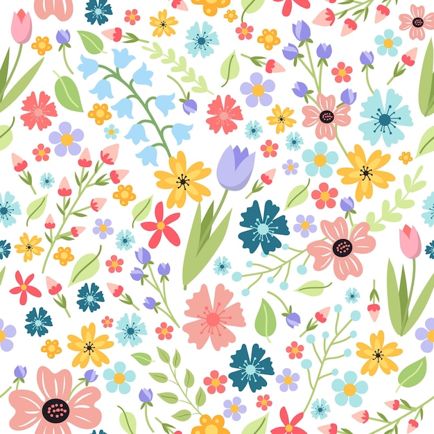 seamless pattern vector image of flowers and leaves elegant pastel colors