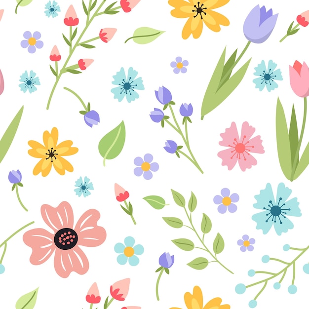 seamless pattern vector image of flowers and leaves elegant pastel colors