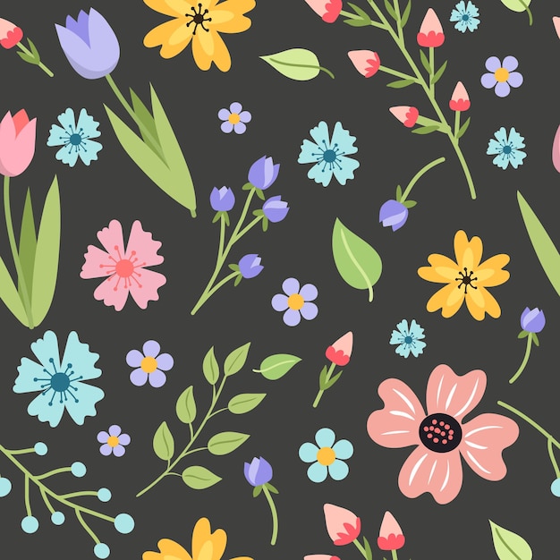 seamless pattern vector image of flowers and leaves elegant pastel colors