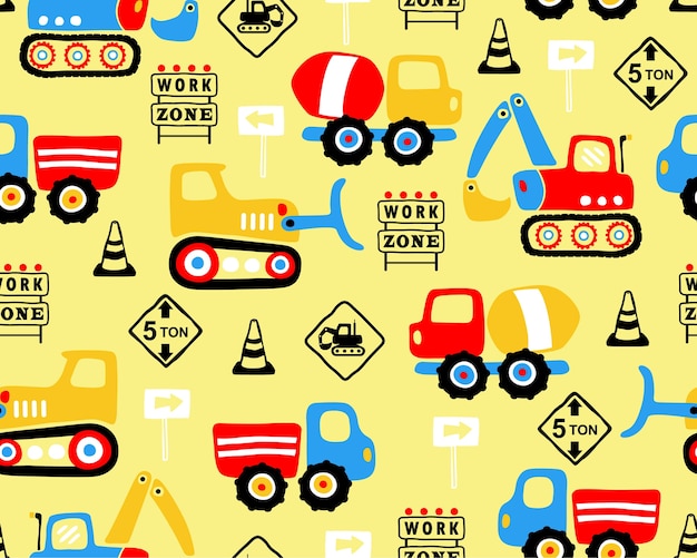 Vector seamless pattern vector of industrial vehicle cartoon