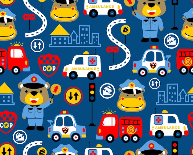 Seamless pattern vector of rescue team cartoon