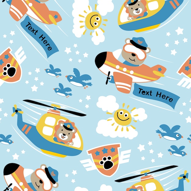 Seamless pattern vector with air transportation cartoon with funny pilots