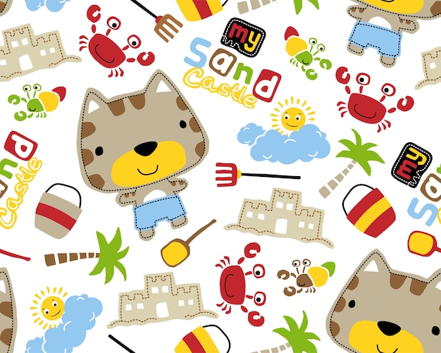 Seamless pattern vector with cute animals in the beach