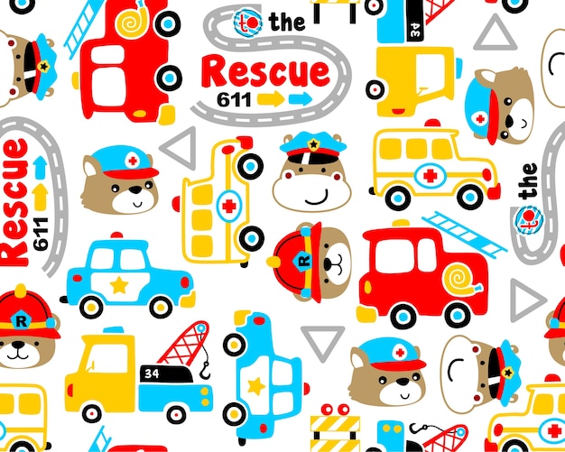 Vector seamless pattern vector with rescue team cartoon