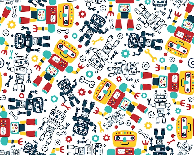 Seamless pattern vector with robots cartoon